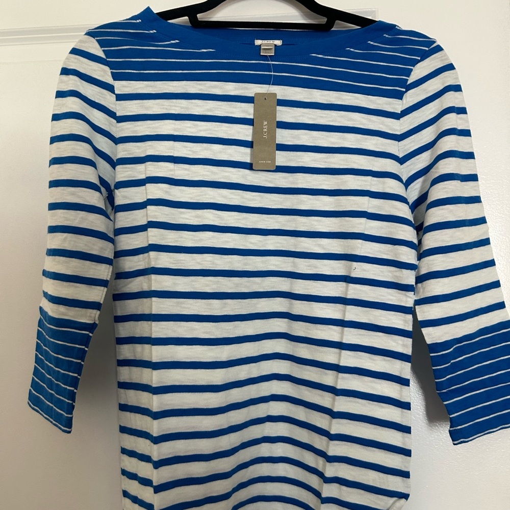 J. Crew Blue and White Striped 3/4 Sleeve Sailor Collar Tee